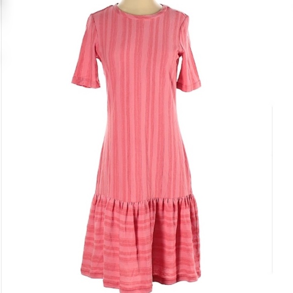 Ella Moss Dresses & Skirts - Ella Moss Camilla Coral Stripe Ruffle Drop Waist Short Sleeve Midi Dress Small 4